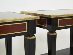 Maison Jansen Pair of Maison Jansen black wood mahogany brass end tables 1950s - 2303486