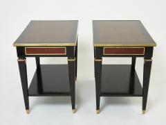 Maison Jansen Pair of Maison Jansen black wood mahogany brass end tables 1950s - 2303487