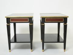 Maison Jansen Pair of Maison Jansen black wood mahogany brass end tables 1950s - 2303488