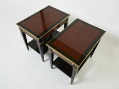 Maison Jansen Pair of Maison Jansen black wood mahogany brass end tables 1950s - 2303490