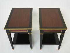 Maison Jansen Pair of Maison Jansen black wood mahogany brass end tables 1950s - 2303491