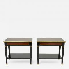 Maison Jansen Pair of Maison Jansen black wood mahogany brass end tables 1950s - 2305299