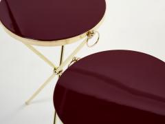 Maison Jansen Pair of Maison Jansen brass red lacquer gueridon tables 1960s - 2635462