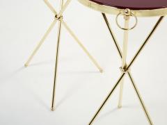 Maison Jansen Pair of Maison Jansen brass red lacquer gueridon tables 1960s - 2635465