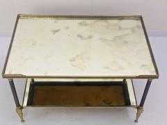Maison Jansen Pair of Metal Maison Jansen Coffee Tables with Antique Mirrored Glass  - 2066595