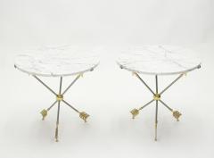 Maison Jansen Pair of Neoclassical Maison Jansen brass marble arrows gueridon tables 1970s - 1928791