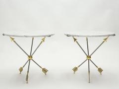 Maison Jansen Pair of Neoclassical Maison Jansen brass marble arrows gueridon tables 1970s - 1928793