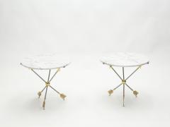 Maison Jansen Pair of Neoclassical Maison Jansen brass marble arrows gueridon tables 1970s - 1928794