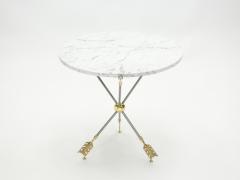 Maison Jansen Pair of Neoclassical Maison Jansen brass marble arrows gueridon tables 1970s - 1928799