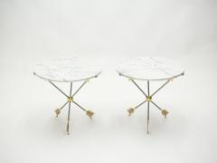 Maison Jansen Pair of Neoclassical Maison Jansen brass marble arrows gueridon tables 1970s - 1928801