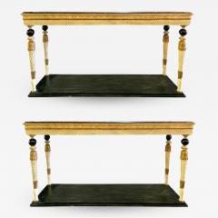 Maison Jansen Pair of Neoclassical Style Marble Top Consoles Attributed to Maison Jansen - 1273454