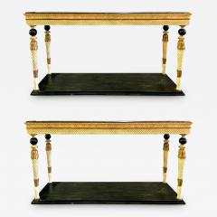 Maison Jansen Pair of Neoclassical Style Marble Top Consoles Attributed to Maison Jansen - 2975108
