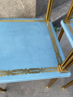 Maison Jansen Pair of leather and bronze side tables by Jacques Adnet - 4471824