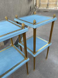 Maison Jansen Pair of leather and bronze side tables by Jacques Adnet - 4471825