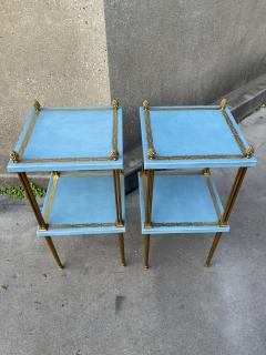 Maison Jansen Pair of leather and bronze side tables by Jacques Adnet - 4471828