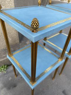 Maison Jansen Pair of leather and bronze side tables by Jacques Adnet - 4471829