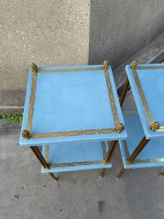 Maison Jansen Pair of leather and bronze side tables by Jacques Adnet - 4471832