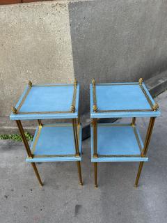 Maison Jansen Pair of leather and bronze side tables by Jacques Adnet - 4471833