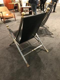 Maison Jansen Pair of polished steel and leather folding chairs in the style of Maison Jansen - 1184244