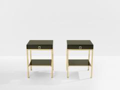 Maison Jansen Pair of side tables green lacquer brass Guy Lefevre Maison Jansen 1970 - 4699780