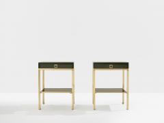 Maison Jansen Pair of side tables green lacquer brass Guy Lefevre Maison Jansen 1970 - 4699782