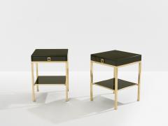 Maison Jansen Pair of side tables green lacquer brass Guy Lefevre Maison Jansen 1970 - 4699783