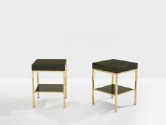 Maison Jansen Pair of side tables green lacquer brass Guy Lefevre Maison Jansen 1970 - 4699786