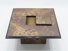Maison Jansen Rare golden lacquer and brass Maison Jansen bar coffee table 1970s - 1329586