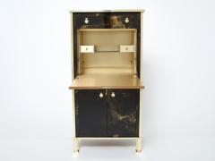 Maison Jansen Rare golden lacquer and brass Maison Jansen secretary cabinet 1970s - 2232783