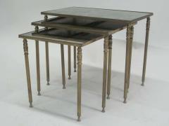 Maison Jansen Set 3 French Mid Century Modern Brass Mirror Nesting Tables by Maison Jansen - 1819533