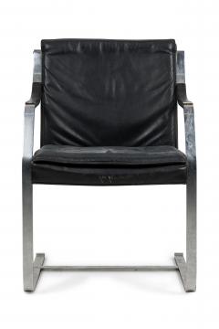 Maison Jansen Set of 2 French Mid Century Steel and Black Leather Armchairs by Maison Jansen - 4657905