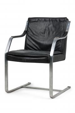 Maison Jansen Set of 2 French Mid Century Steel and Black Leather Armchairs by Maison Jansen - 4657906