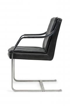 Maison Jansen Set of 2 French Mid Century Steel and Black Leather Armchairs by Maison Jansen - 4657907