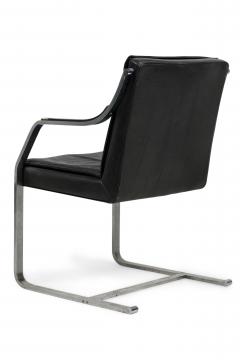 Maison Jansen Set of 2 French Mid Century Steel and Black Leather Armchairs by Maison Jansen - 4657908