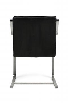 Maison Jansen Set of 2 French Mid Century Steel and Black Leather Armchairs by Maison Jansen - 4657909