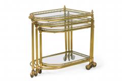 Maison Jansen Set of 3 Maison Jansen Mid Century French Brass Rolling Nesting Tables - 4274097