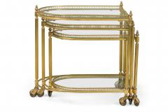 Maison Jansen Set of 3 Maison Jansen Mid Century French Brass Rolling Nesting Tables - 4274099