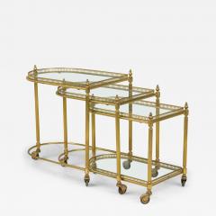 Maison Jansen Set of 3 Maison Jansen Mid Century French Brass Rolling Nesting Tables - 4289885