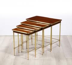 Maison Jansen Set of 4 Mahogany and Brass Nesting Tables - 3104505