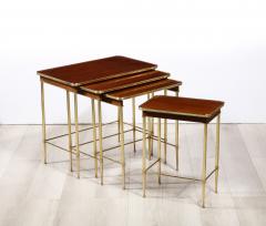 Maison Jansen Set of 4 Mahogany and Brass Nesting Tables - 3104506