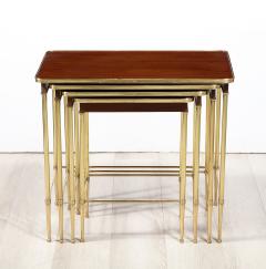 Maison Jansen Set of 4 Mahogany and Brass Nesting Tables - 3104511