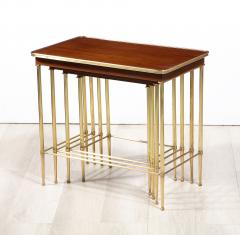 Maison Jansen Set of 4 Mahogany and Brass Nesting Tables - 3104512