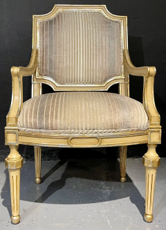 Maison Jansen Set of Eight Louis XVI Style Dining Chairs Painted and Parcel Gilt Jansen Style - 2490462