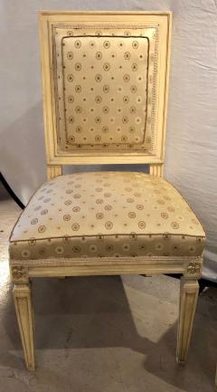 Maison Jansen Set of Five Jansen Style Paint Gilt Louis XVI Style Dining Chairs - 3002383