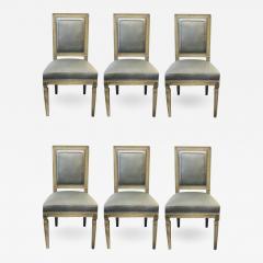 Maison Jansen Set of Six Jansen Style Dining Side Chairs Faux Linen Painted New Upholstery - 2559584