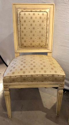 Maison Jansen Set of Ten Jansen Style Paint Decorated Gilt Louis XVI Style Dining Chairs - 1270852