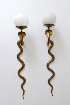 Maison Jansen Set of Two Rare Cast Brass Cobra Sconces or Wall Lamps by Maison Jansen 1950s - 2018935