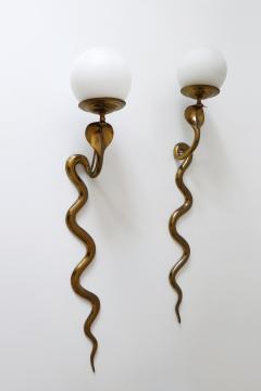 Maison Jansen Set of Two Rare Cast Brass Cobra Sconces or Wall Lamps by Maison Jansen 1950s - 2018937