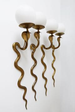 Maison Jansen Set of Two Rare Cast Brass Cobra Sconces or Wall Lamps by Maison Jansen 1950s - 2018939