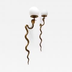 Maison Jansen Set of Two Rare Cast Brass Cobra Sconces or Wall Lamps by Maison Jansen 1950s - 2022269